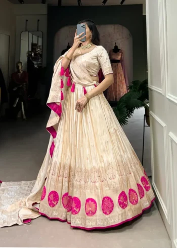 Pure Shimmer Mirror and Beads Moti Hand Work Lehenga Choli
