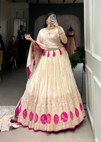 Pure Shimmer Mirror and Beads Moti Hand Work Lehenga Choli