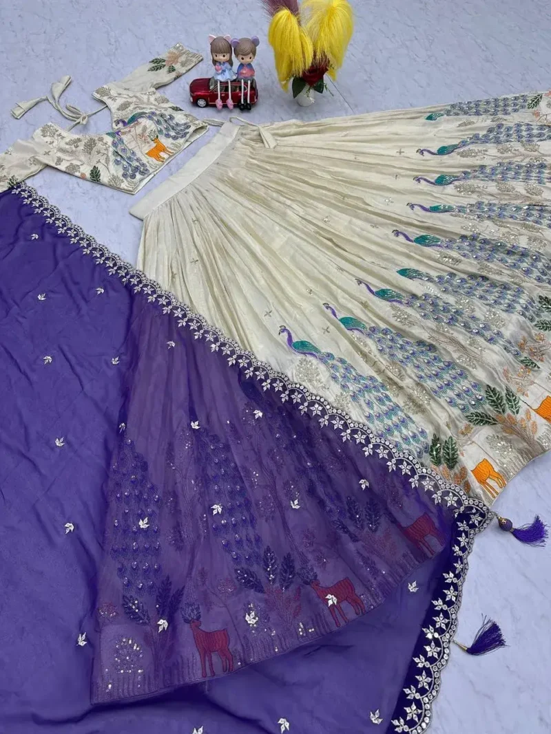 Pure Tissue Silk Heavy Thread Peacock Work Wedding Wear Lehenga Choli