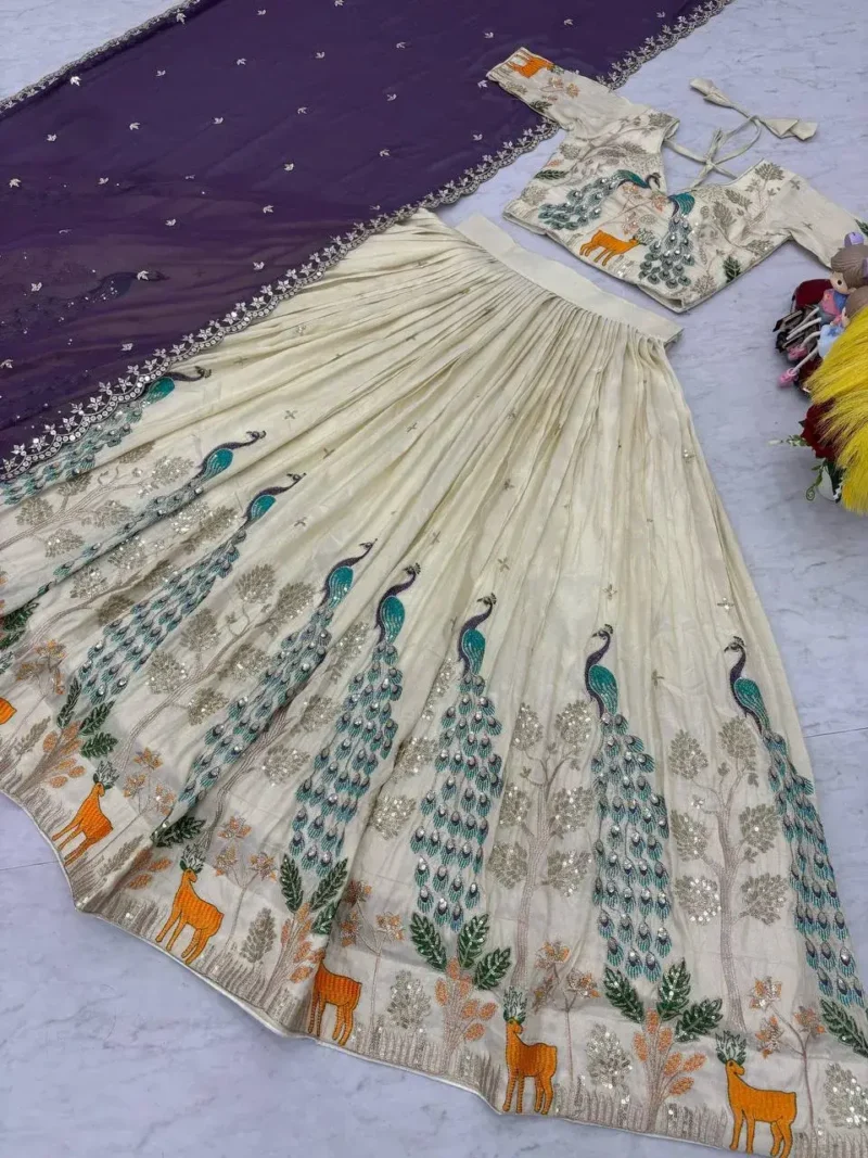 Pure Tissue Silk Heavy Thread Peacock Work Wedding Wear Lehenga Choli