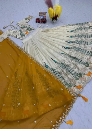 Pure Tissue Silk Heavy Thread Peacock Work Wedding Wear Lehenga Choli