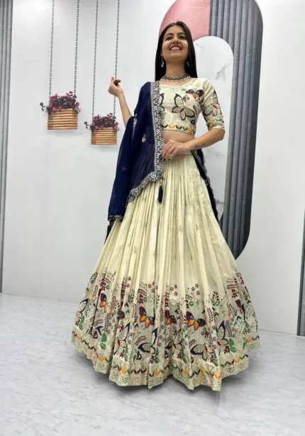 Pure Tissue Silk Heavy Thread Sequence Work Wedding Wear Lehenga Choli