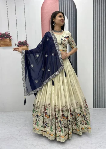 Pure Tissue Silk Heavy Thread Sequence Work Wedding Wear Lehenga Choli