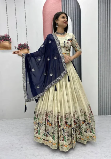 Pure Tissue Silk Heavy Thread Sequence Work Wedding Wear Lehenga Choli