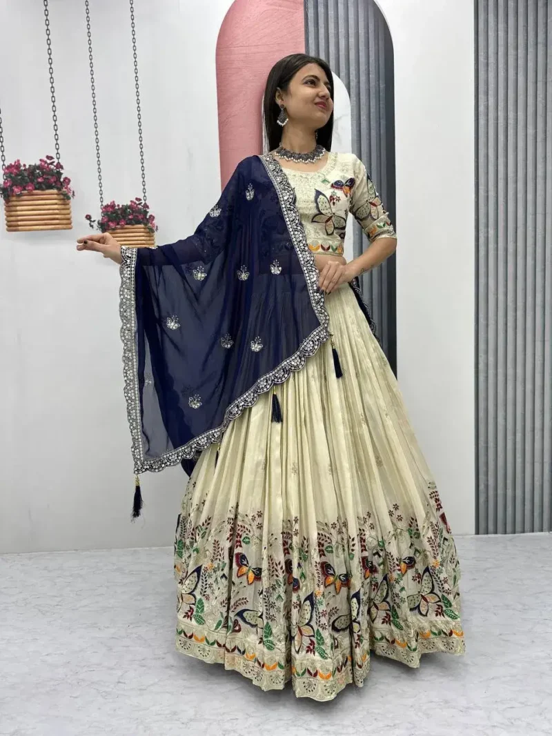 Pure Tissue Silk Heavy Thread Sequence Work Wedding Wear Lehenga Choli