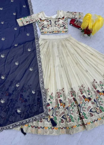 Pure Tissue Silk Heavy Thread Sequence Work Wedding Wear Lehenga Choli