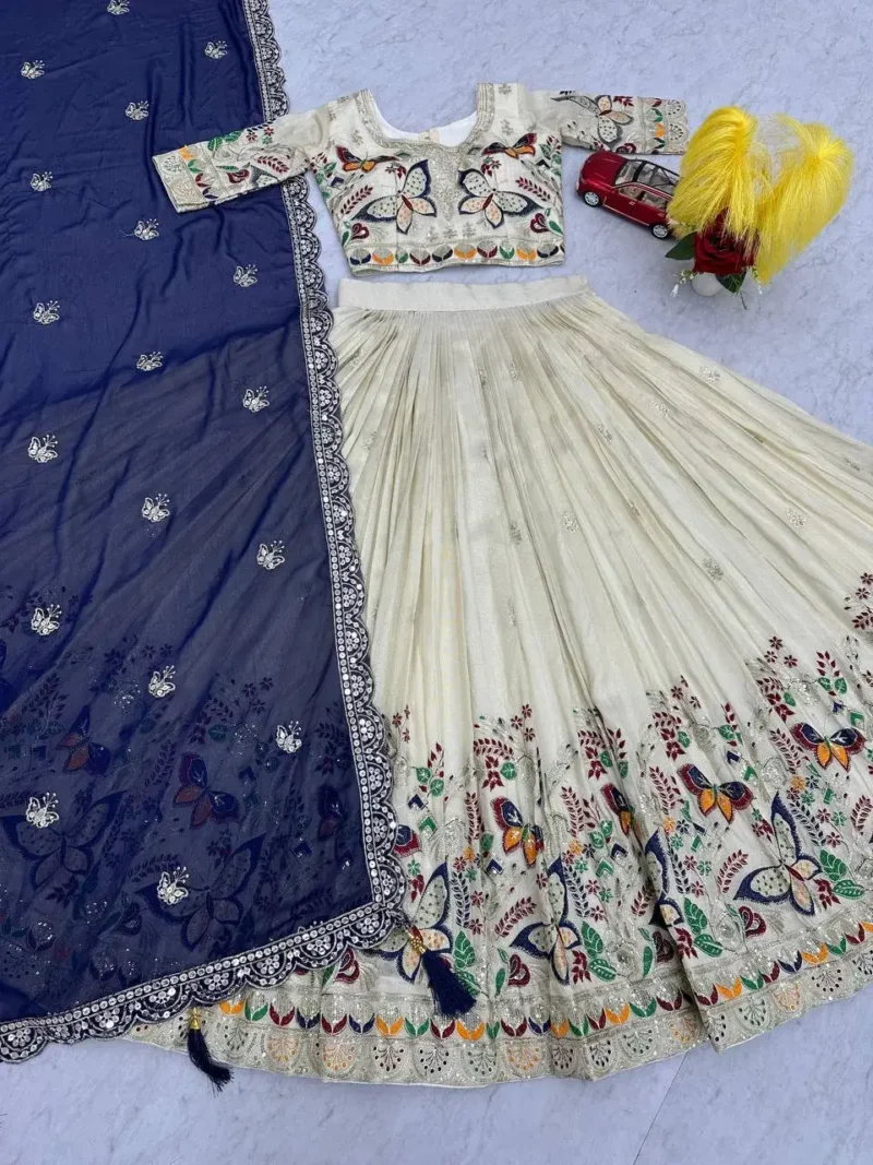 Pure Tissue Silk Heavy Thread Sequence Work Wedding Wear Lehenga Choli