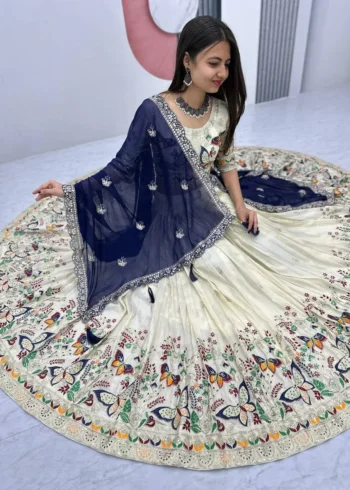 Pure Tissue Silk Heavy Thread Sequence Work Wedding Wear Lehenga Choli