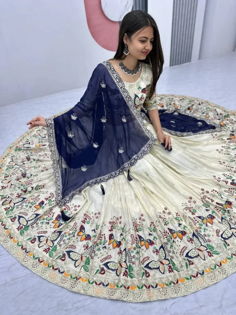 Pure Tissue Silk Heavy Thread Sequence Work Wedding Wear Lehenga Choli