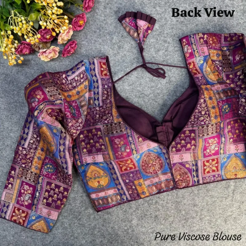 Pure Viscose Long Sleeves Jacquard With Position Print Work Vintage Blouse