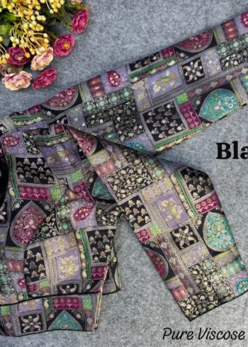 Pure Viscose Long Sleeves Jacquard With Position Print Work Vintage Blouse