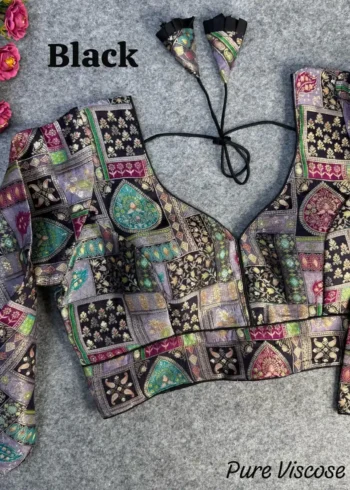 Pure Viscose Long Sleeves Jacquard With Position Print Work Vintage Blouse