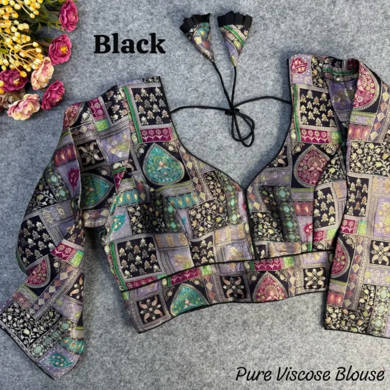 Pure Viscose Long Sleeves Jacquard With Position Print Work Vintage Blouse