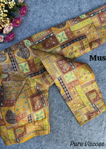 Pure Viscose Long Sleeves Jacquard With Position Print Work Vintage Blouse