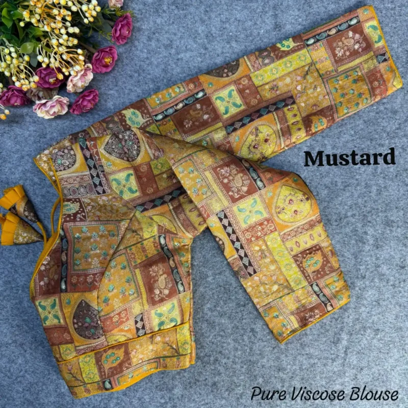 Pure Viscose Long Sleeves Jacquard With Position Print Work Vintage Blouse