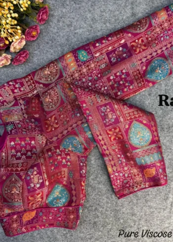Pure Viscose Long Sleeves Jacquard With Position Print Work Vintage Blouse