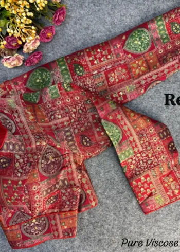 Pure Viscose Long Sleeves Jacquard With Position Print Work Vintage Blouse