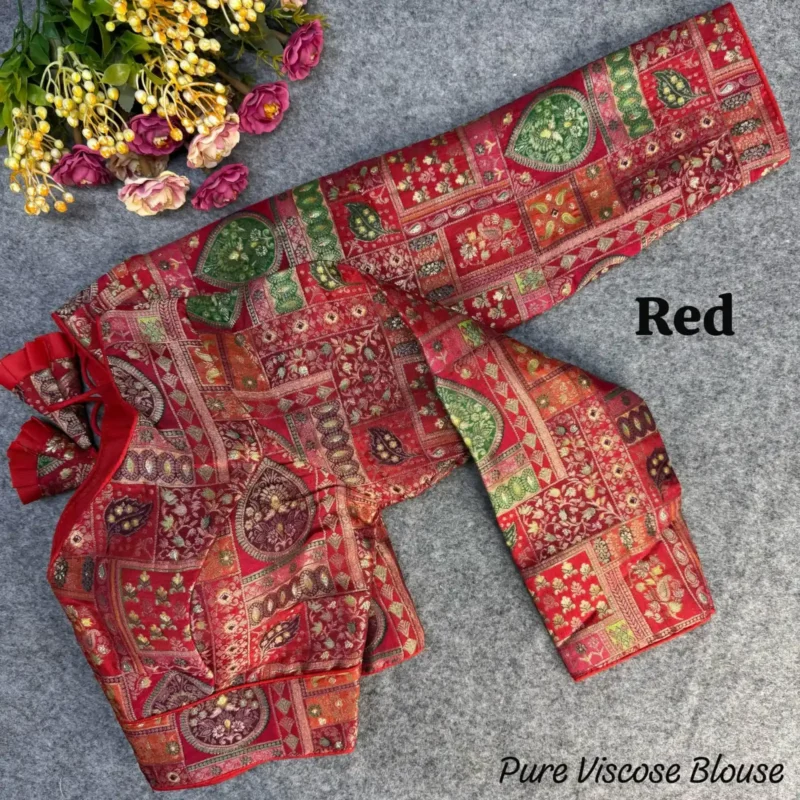 Pure Viscose Long Sleeves Jacquard With Position Print Work Vintage Blouse
