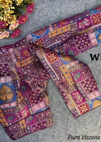 Pure Viscose Long Sleeves Jacquard With Position Print Work Vintage Blouse