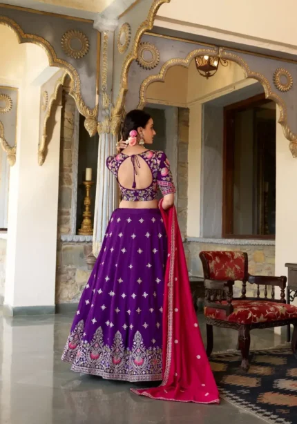 Purple Color Vichitra Silk Sequins Embroidered Wedding Lehenga Choli