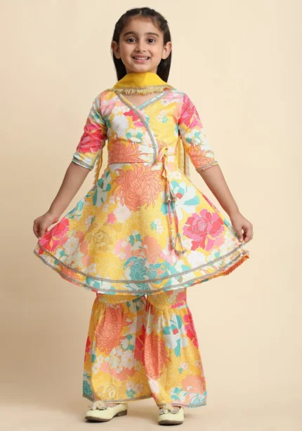 Yello Color Rayon Designer Kids Girls Sharara Dress