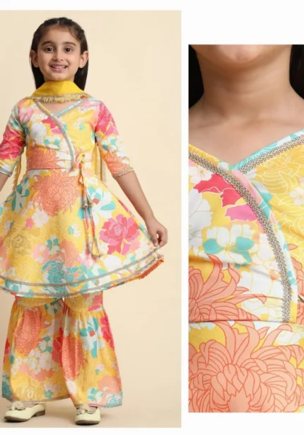 Yello Color Rayon Designer Kids Girls Sharara Dress