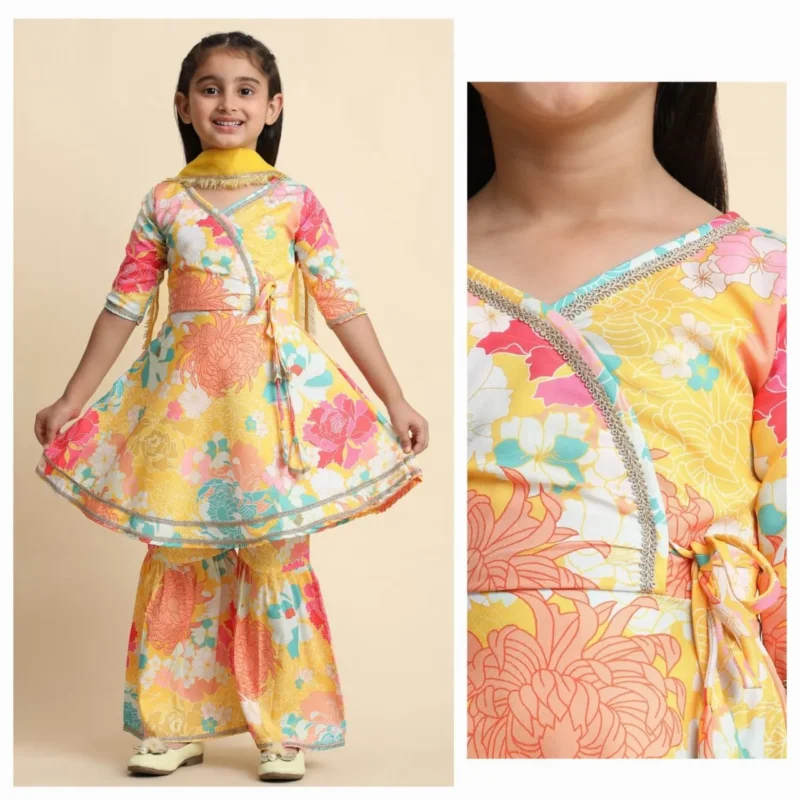 Yello Color Rayon Designer Kids Girls Sharara Dress