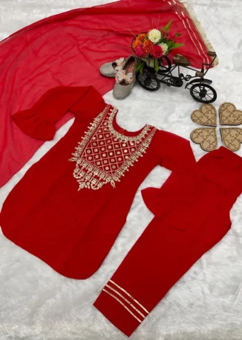 Red Fox Georgette Sequins Embroidered Salwar Suit for Kids Girl