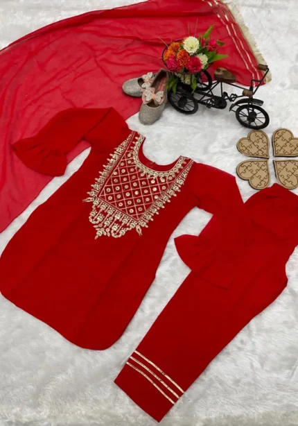 Red Fox Georgette Sequins Embroidered Salwar Suit for Kids Girl