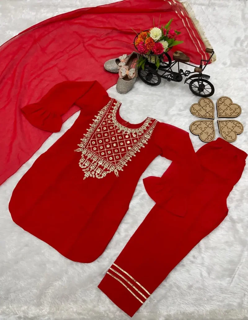 Red Fox Georgette Sequins Embroidered Salwar Suit for Kids Girl