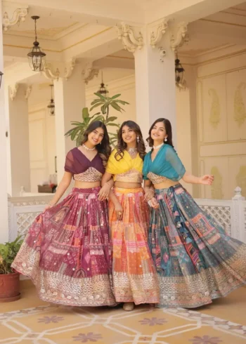 Russian Silk Rich Digital Printed With Foil Embroidery Work Western Lehenga Choli