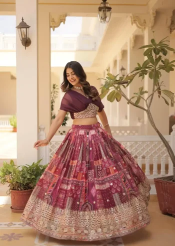 Russian Silk Rich Digital Printed With Foil Embroidery Work Western Lehenga Choli