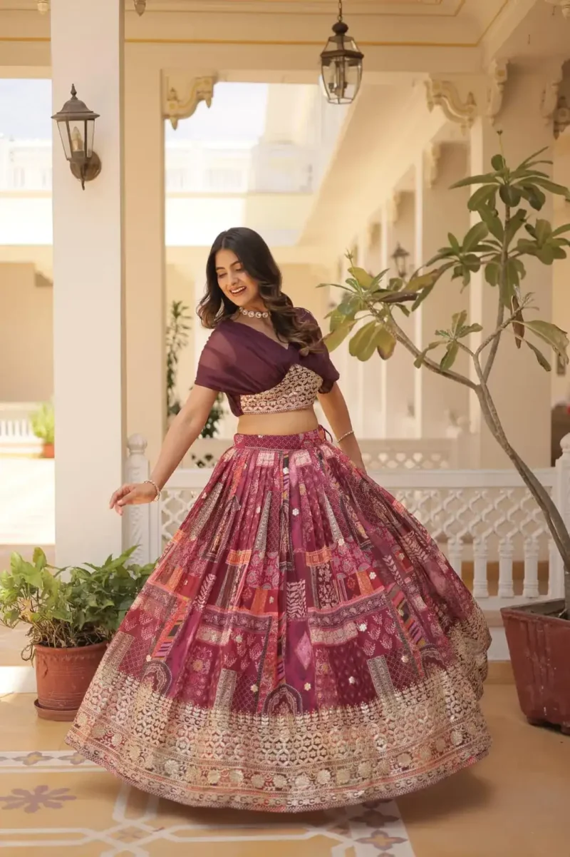 Russian Silk Rich Digital Printed With Foil Embroidery Work Western Lehenga Choli