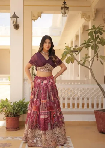 Russian Silk Rich Digital Printed With Foil Embroidery Work Western Lehenga Choli