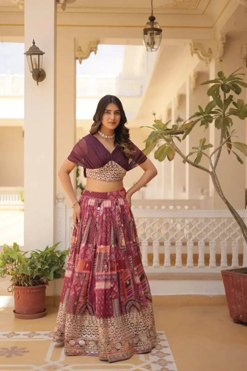 Russian Silk Rich Digital Printed With Foil Embroidery Work Western Lehenga Choli