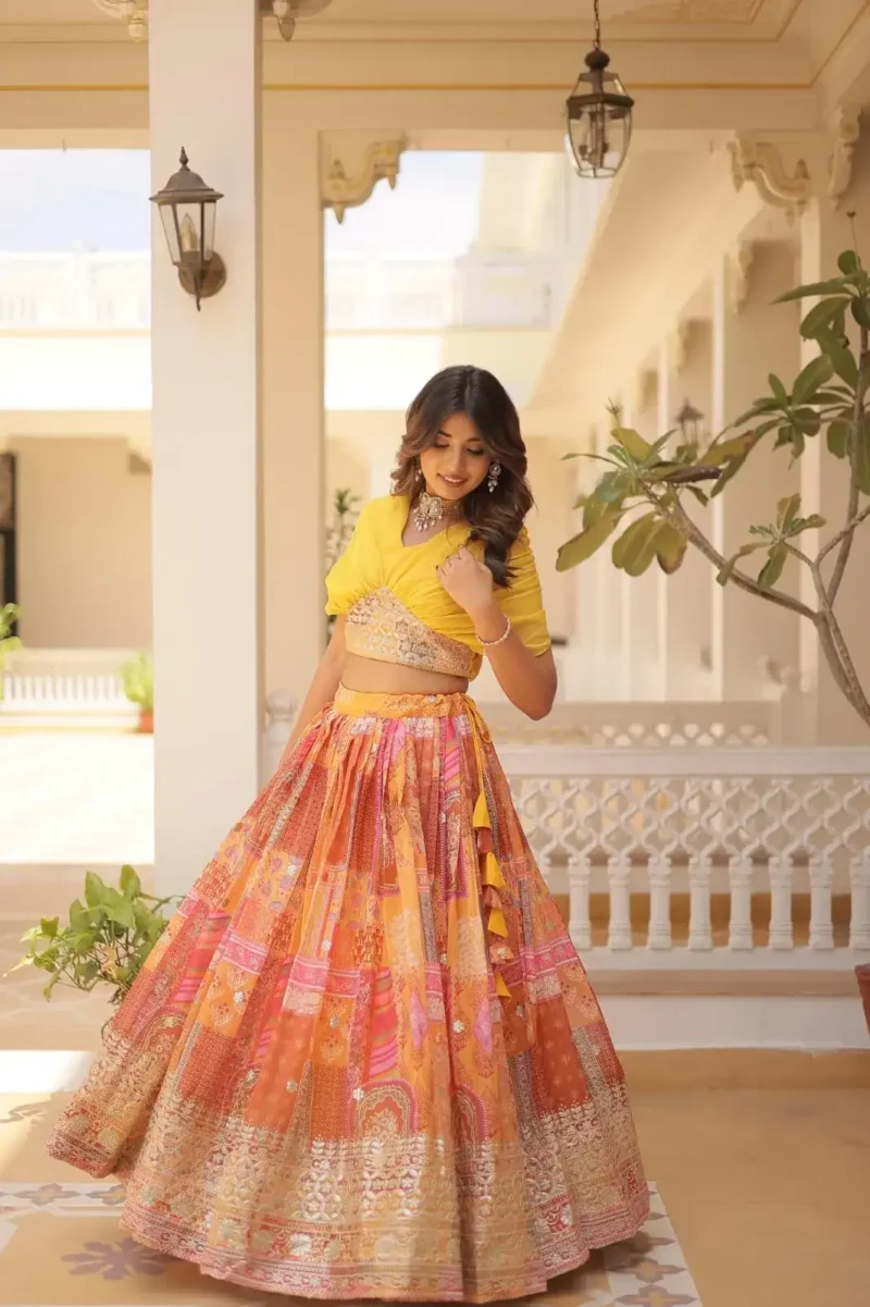 Russian Silk Rich Digital Printed With Foil Embroidery Work Western Lehenga Choli
