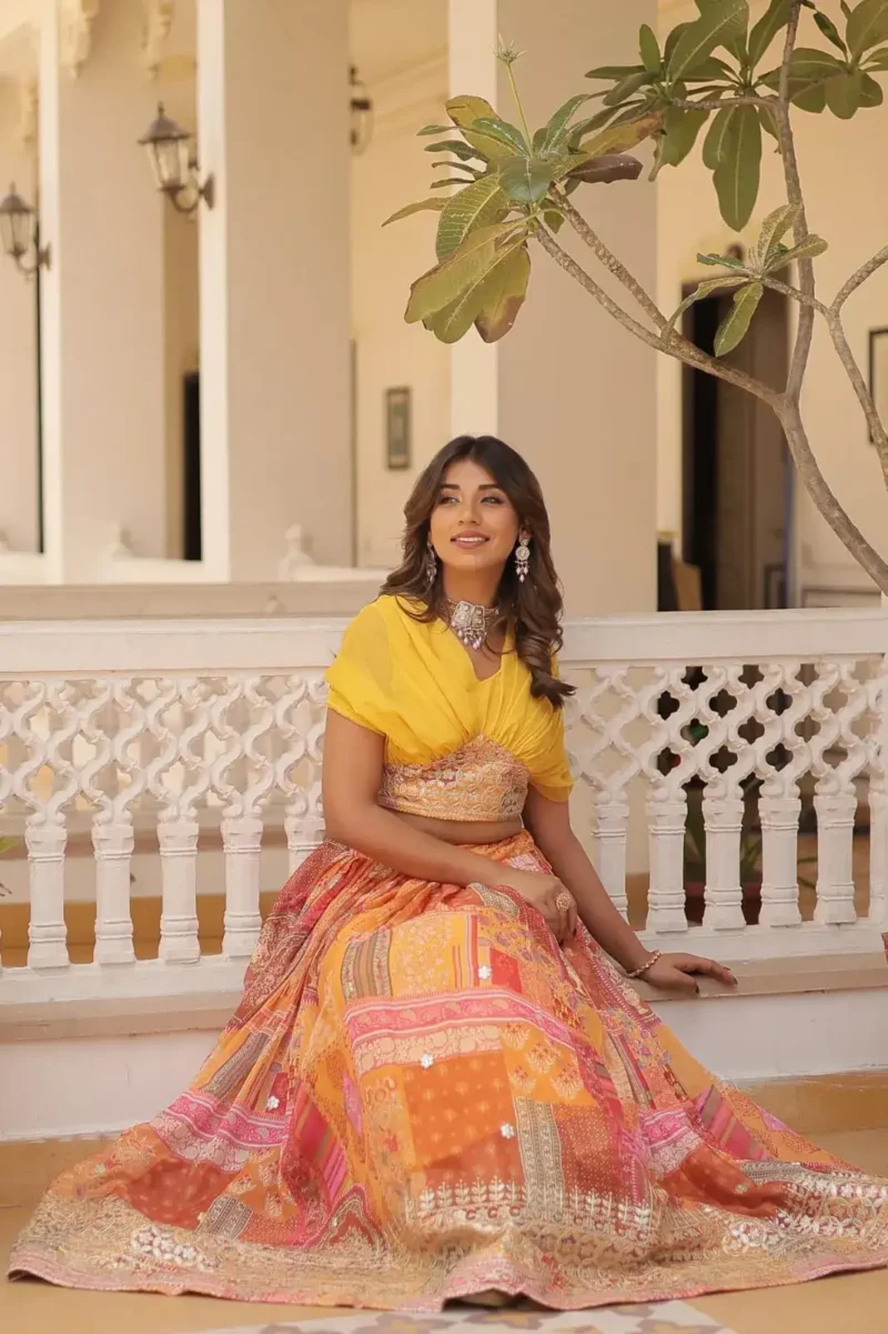 Russian Silk Rich Digital Printed With Foil Embroidery Work Western Lehenga Choli