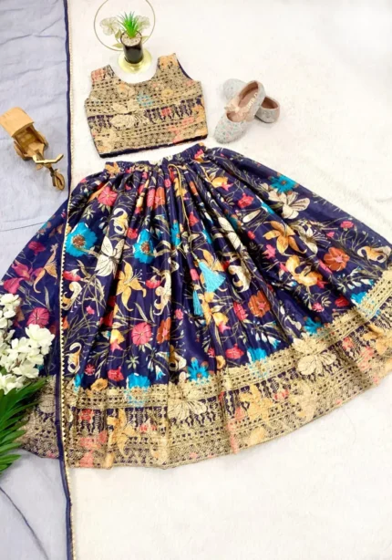 Sequins Embroidered Digital Printed Stitched Lehenga Choli for Kids