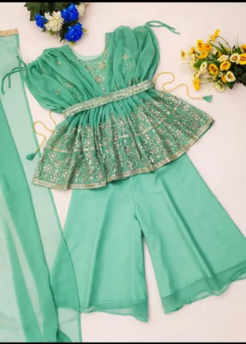 Sequins Embroidered With Cut Work Stitched Designer Partywear Top Palazzo for Kids