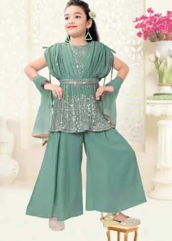 Sequins Embroidered With Cut Work Stitched Designer Partywear Top Palazzo for Kids