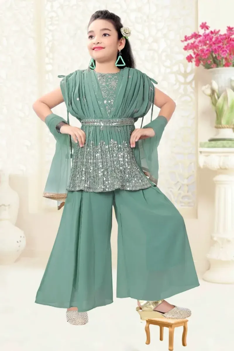 Sequins Embroidered With Cut Work Stitched Designer Partywear Top Palazzo for Kids