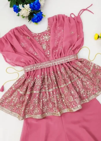 Sequins Embroidered With Cut Work Stitched Designer Partywear Top Palazzo for Kids