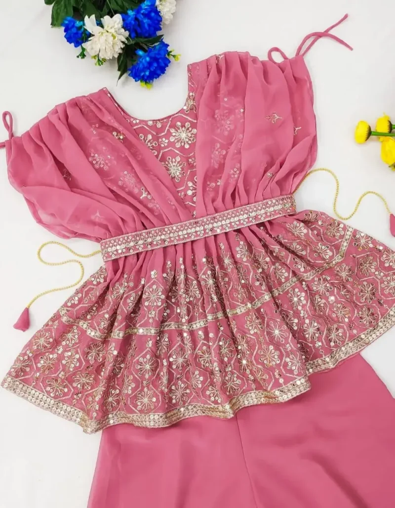 Sequins Embroidered With Cut Work Stitched Designer Partywear Top Palazzo for Kids