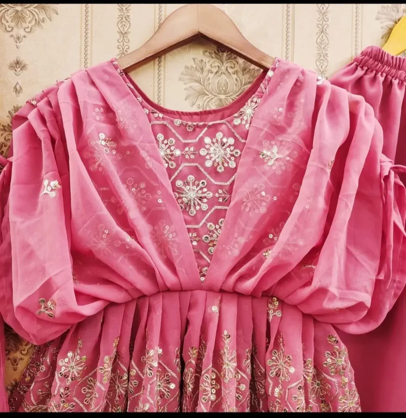 Sequins Embroidered With Cut Work Stitched Designer Partywear Top Palazzo for Kids
