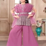 Sequins Embroidered With Cut Work Stitched Designer Partywear Top Palazzo for Kids