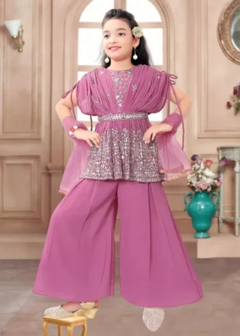 Sequins Embroidered With Cut Work Stitched Designer Partywear Top Palazzo for Kids