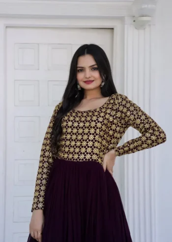 Sequins Multi Zari Embroidered Work Readymade Gown