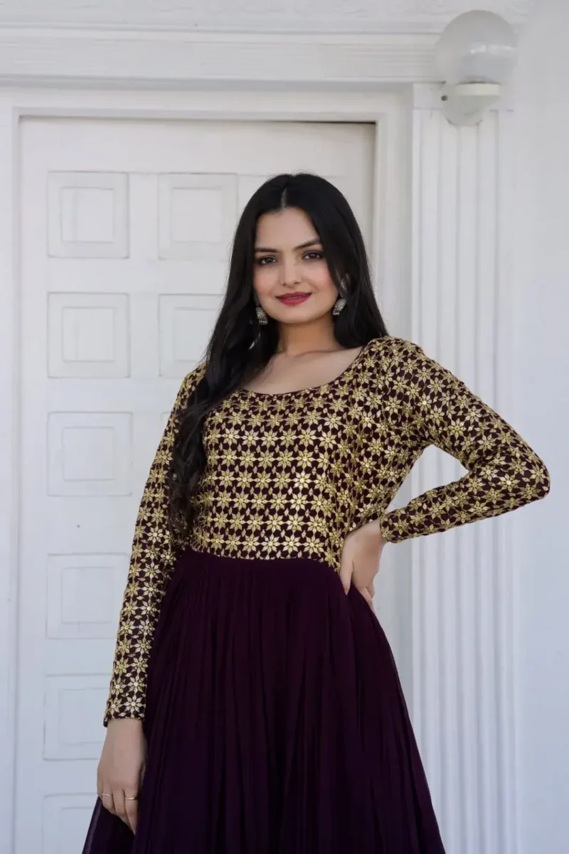 Sequins Multi Zari Embroidered Work Readymade Gown