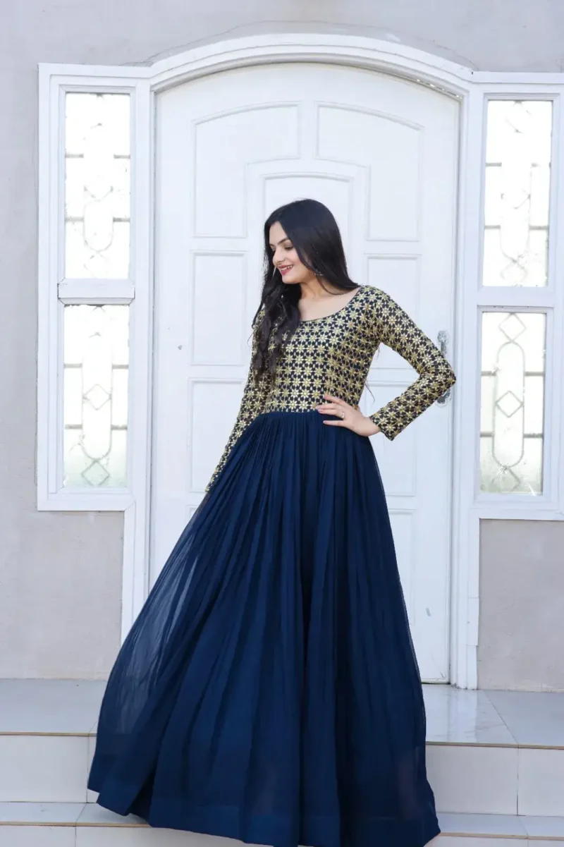 Sequins Multi Zari Embroidered Work Readymade Gown