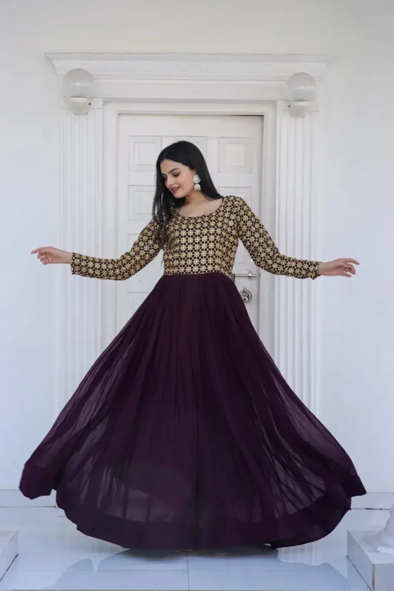 Sequins Multi Zari Embroidered Work Readymade Gown